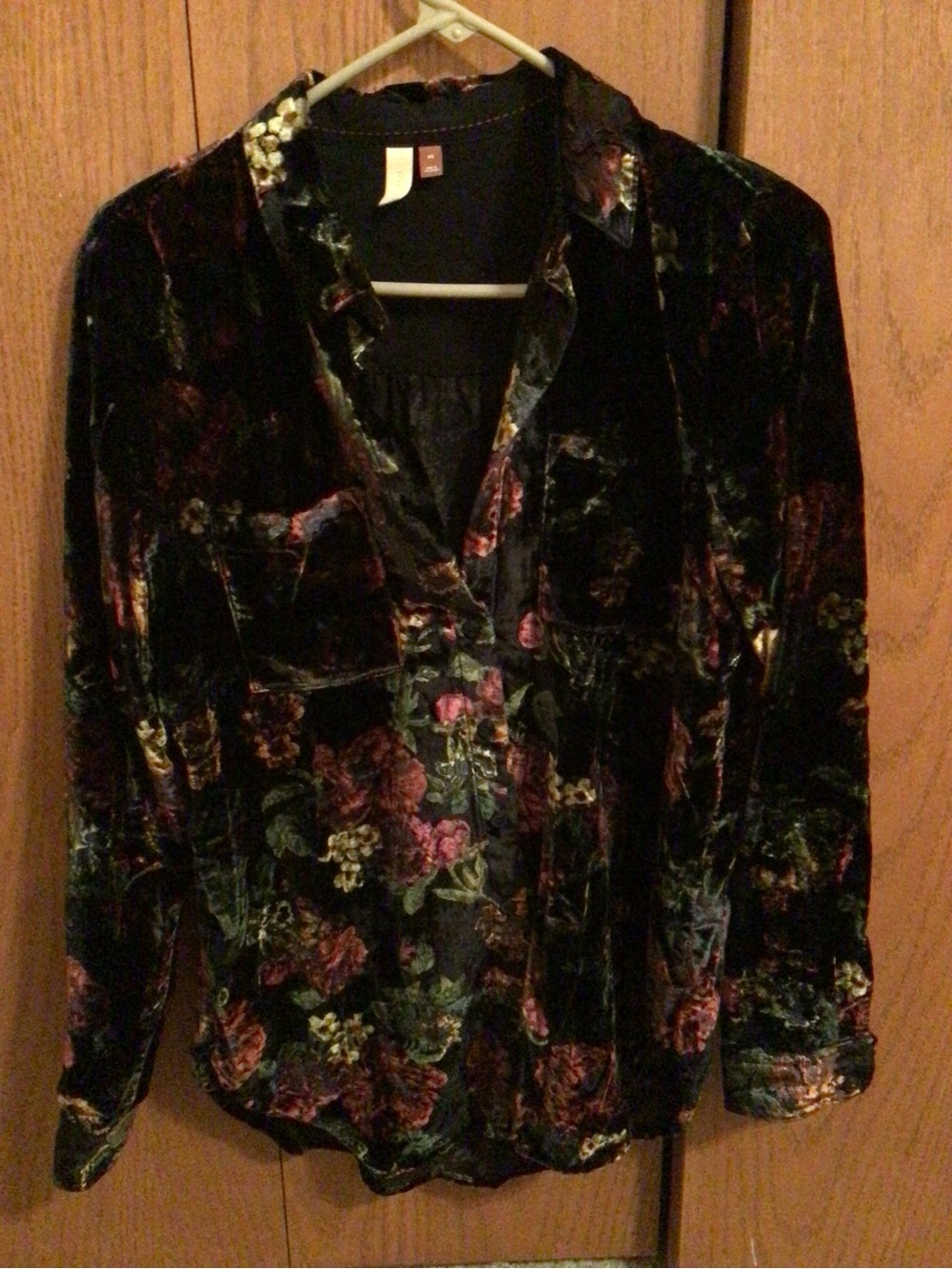 Pilcro Black Velvet Floral Button-Front Blouse